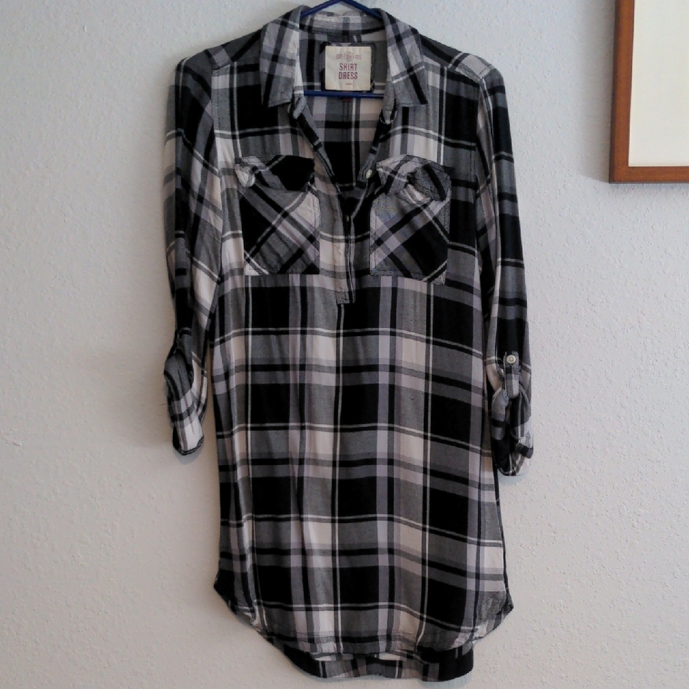 🖤 Plaid Black & White Shirt Dress🤍